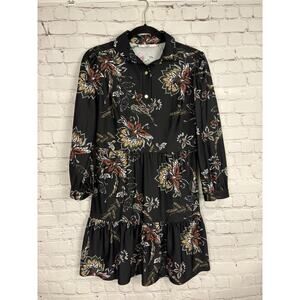 Jude Connally Woman Long Sleeve Black Floral Print Tiered Dress Size XS Stretch